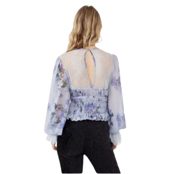 Free People Daphne Blouse Top Floral Lace‎ & Sheer Romantic - Picture 3 of 9